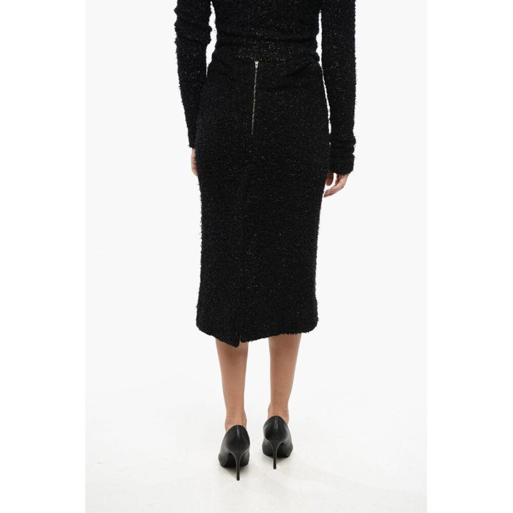 Lurex Knit Midi Skirt with Zip and Back Slit - Picture 3 of 5